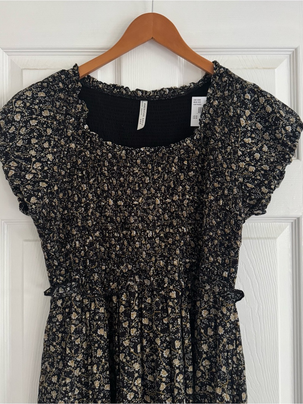 American Eagle Black Floral Smocked Maxi Dress Dress